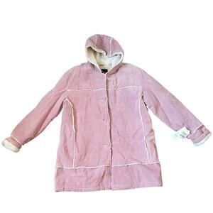 Oscar Piel Pink Suede Genuine Leather Sherpa Lined Hooded Coat Chic Barbie Soft